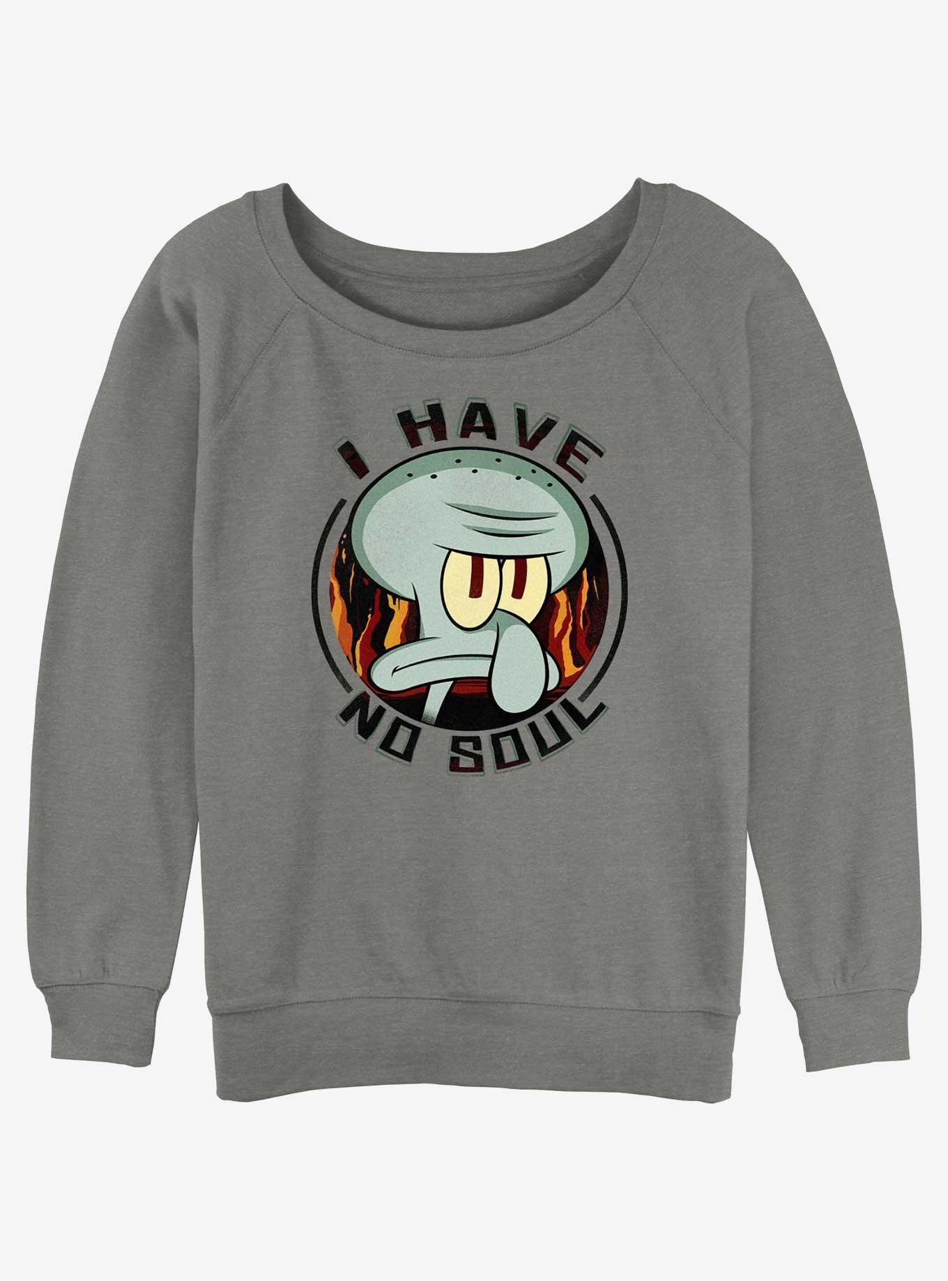 Spongebob Squarepants Squidward I Have No Soul Womens Slouchy Sweatshirt, GRAY HTR, hi-res