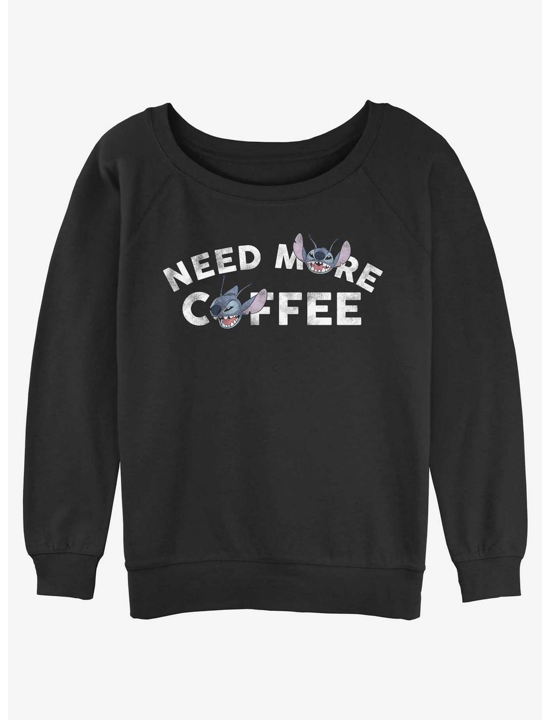 Disney Lilo & Stitch Need More Coffee Womens Slouchy Sweatshirt, BLACK, hi-res
