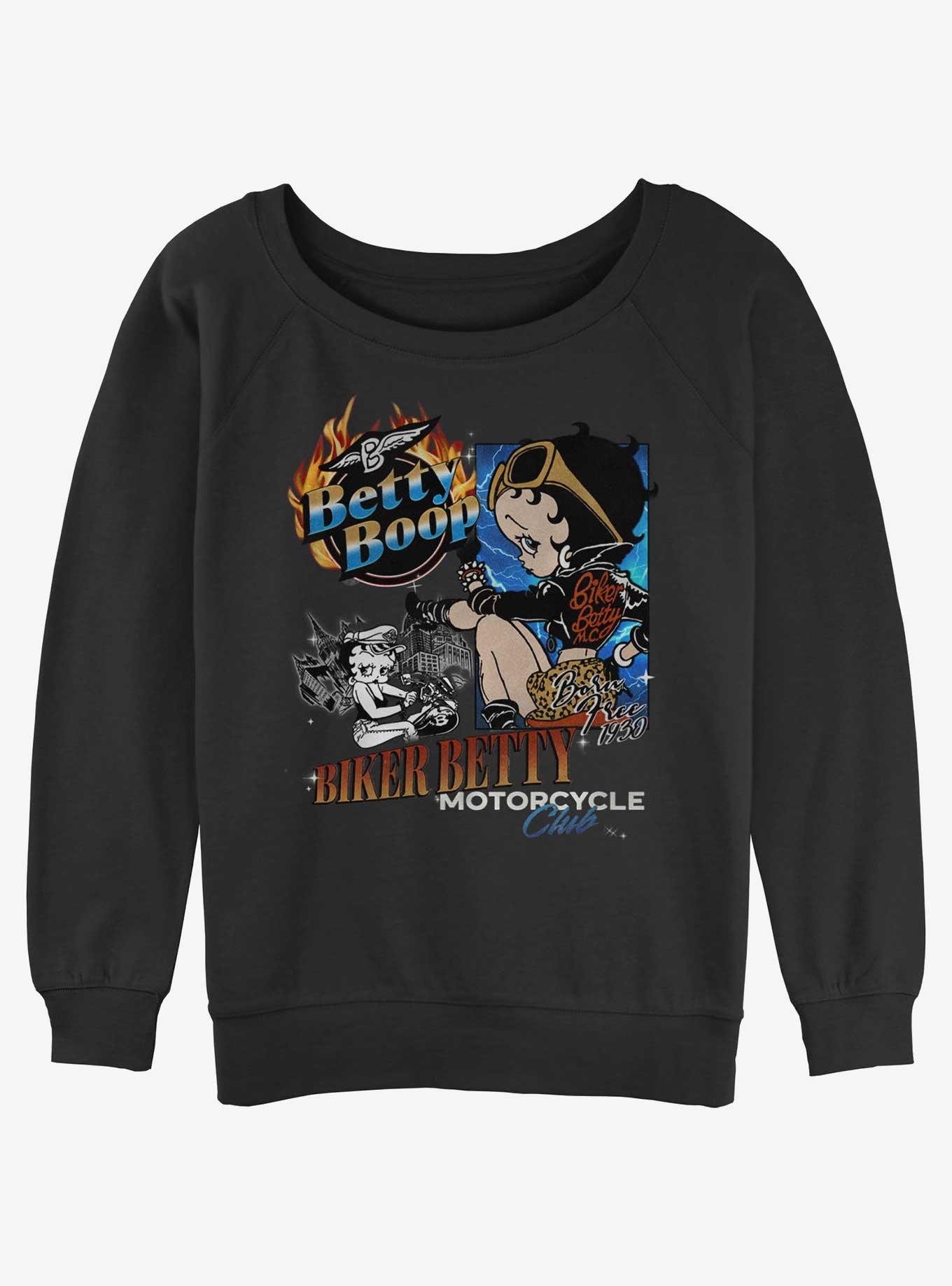 Betty Boop Biker Betty Womens Slouchy Sweatshirt, BLACK, hi-res