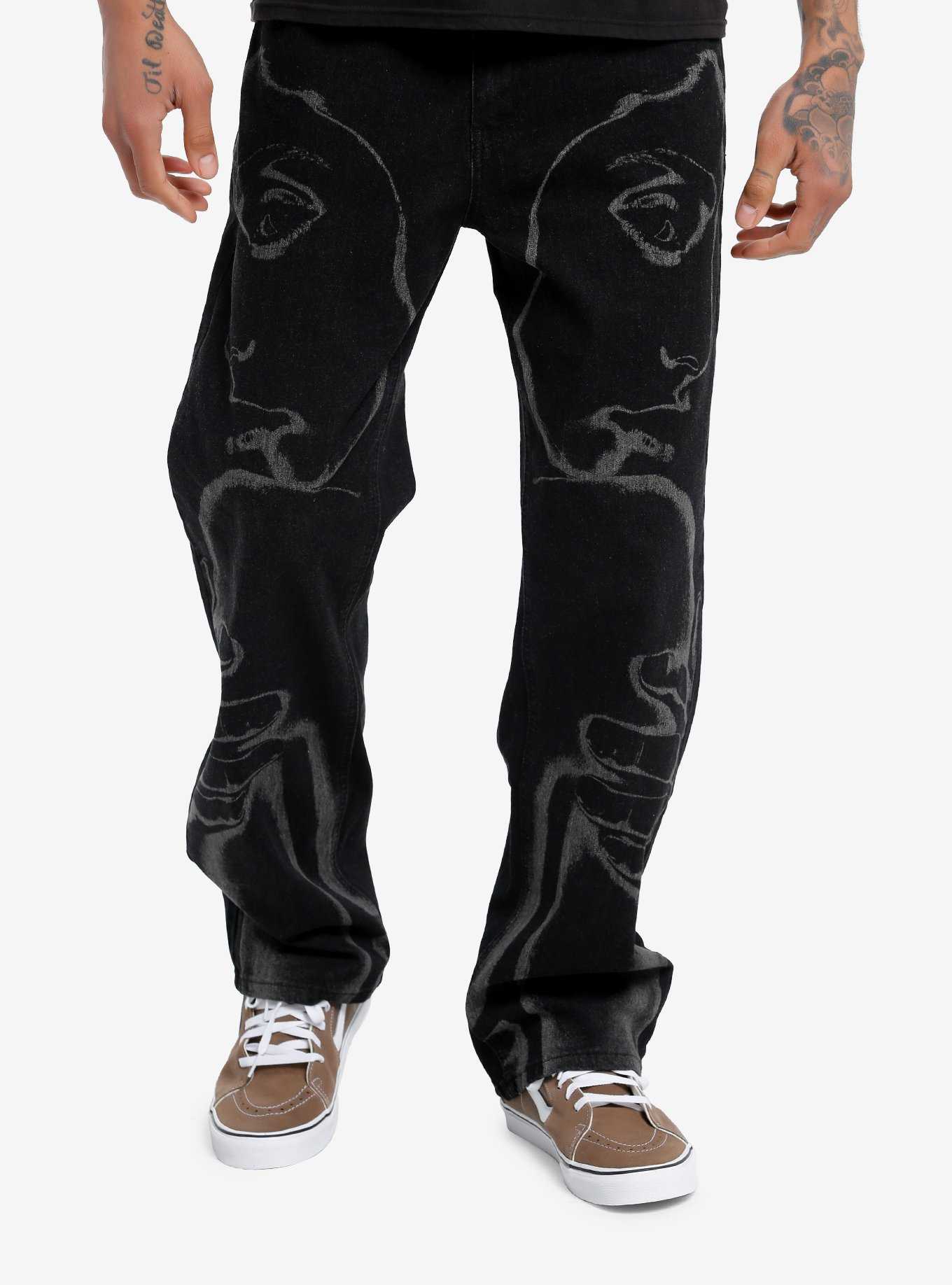 Men Grunge Hip Hop Baggy Pants Straight Leg Graphic Denim Joggers Loose  Goth Trousers Streetwear Men's Jeans (Color : Black, Size : Medium) :  : Clothing, Shoes & Accessories