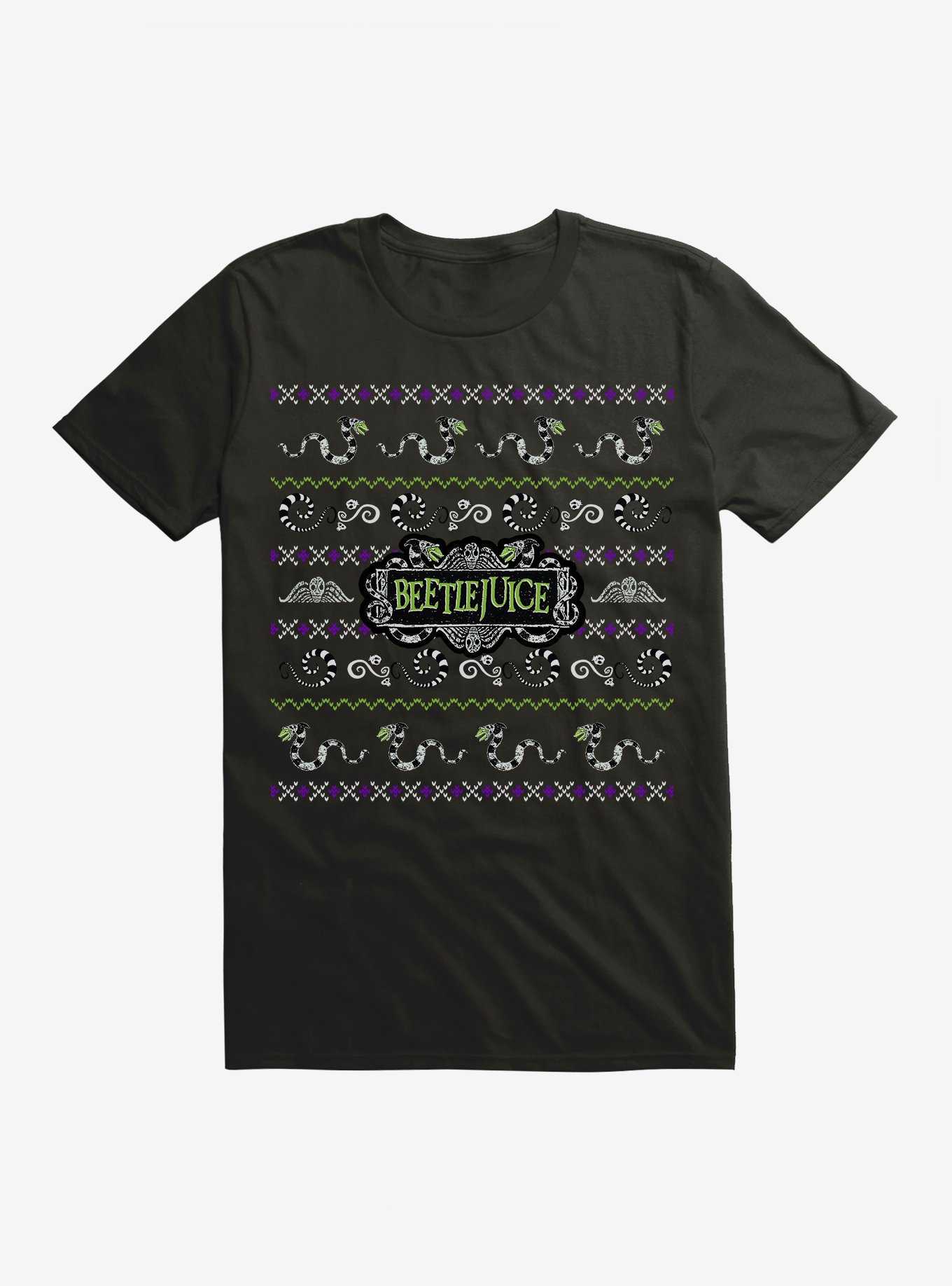 Beetlejuice Ugly Christmas Sweater Pattern T-Shirt, , hi-res