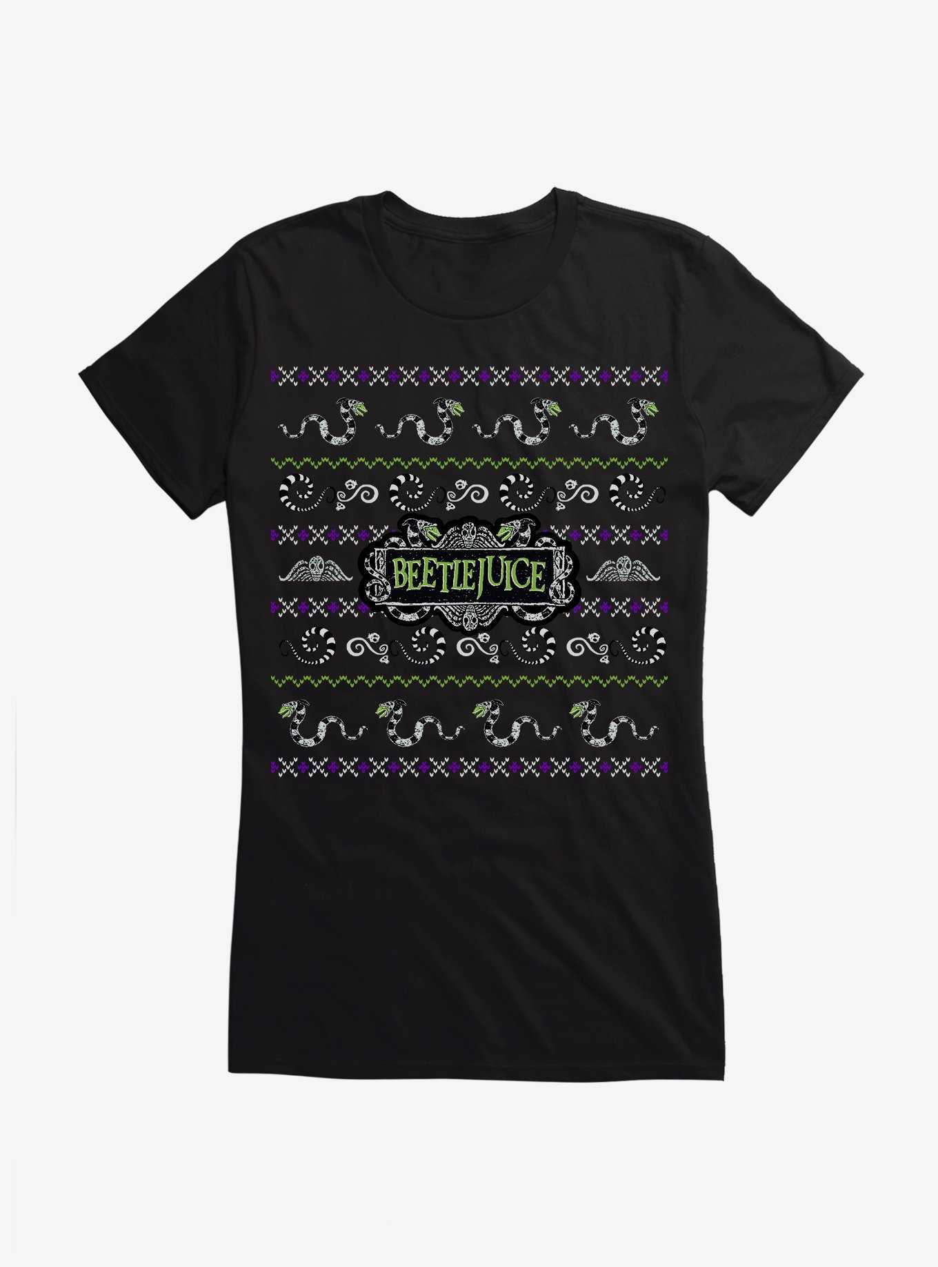 Beetlejuice Ugly Christmas Sweater Pattern Girls T-Shirt, , hi-res