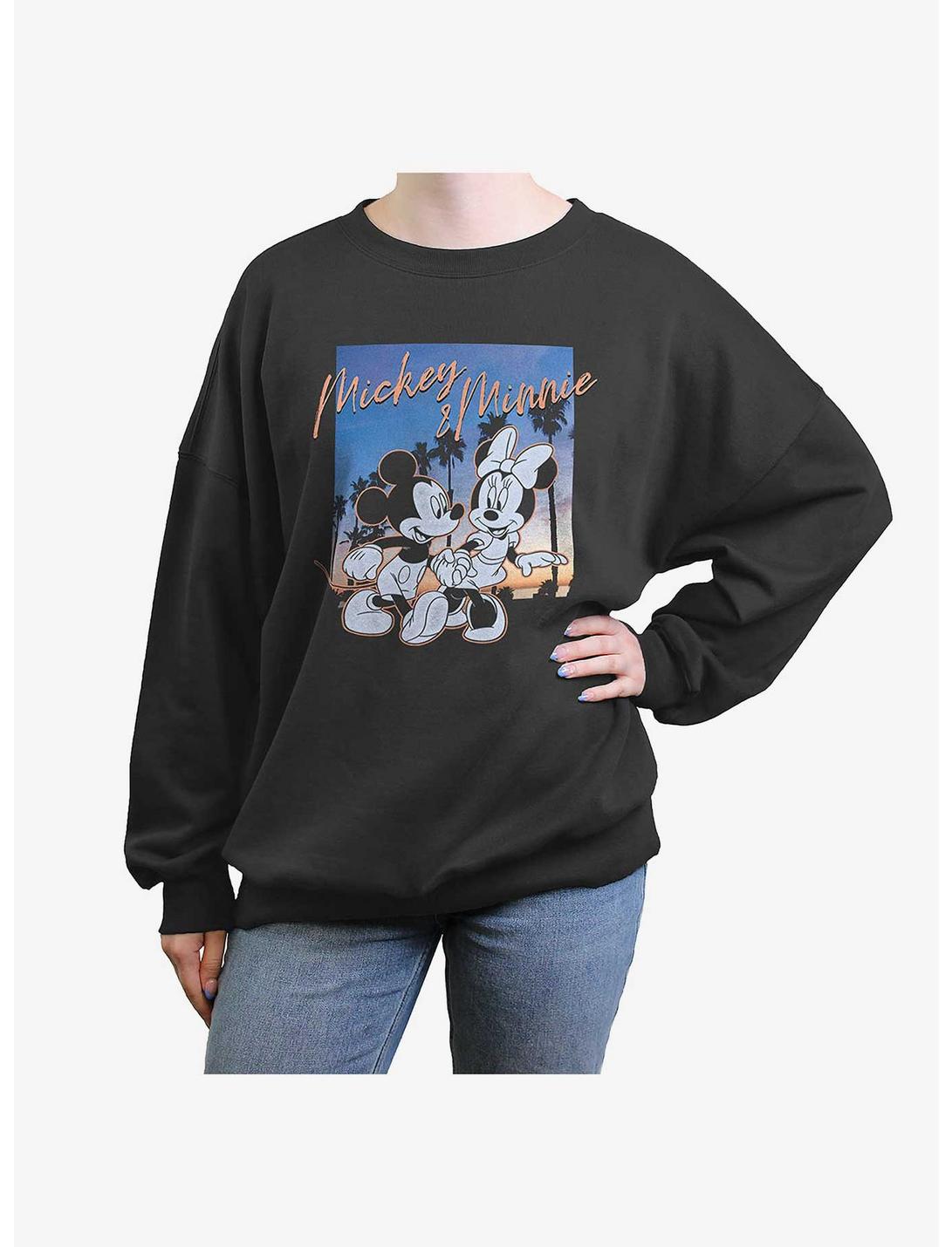 Disney Mickey Mouse Sunset Couple Womens Oversized Sweatshirt, CHARCOAL, hi-res