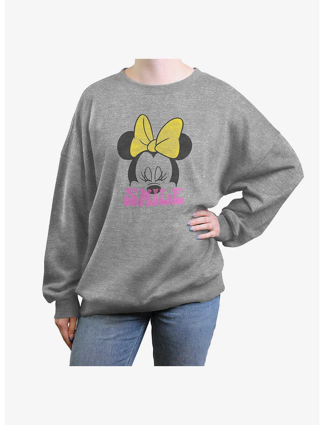 Disney Minnie Mouse Smile Minnie Womens Oversized Sweatshirt, HEATHER GR, hi-res