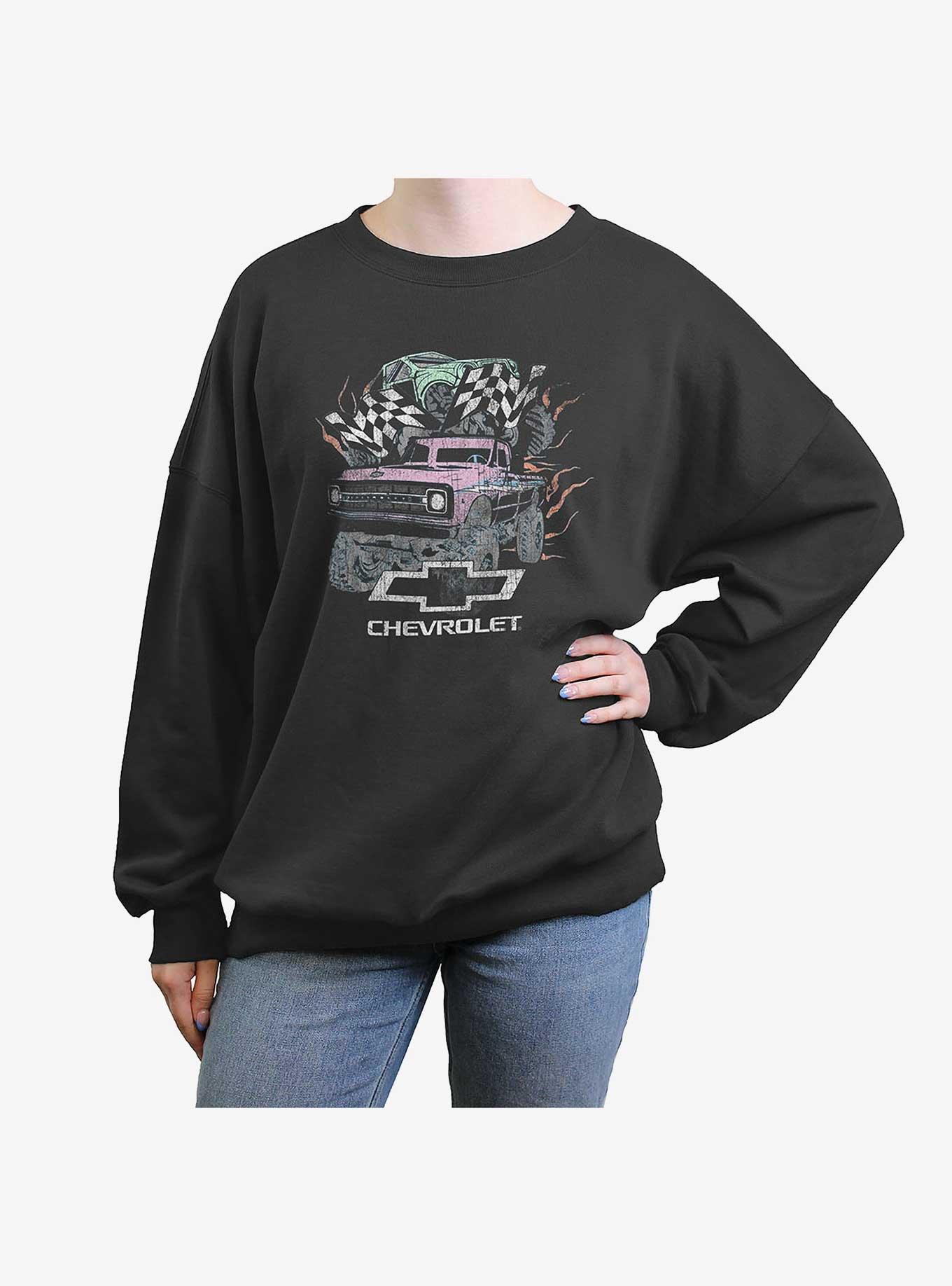 General Motors Chevorlet Monster Trucks Womens Oversized Sweatshirt, CHARCOAL, hi-res