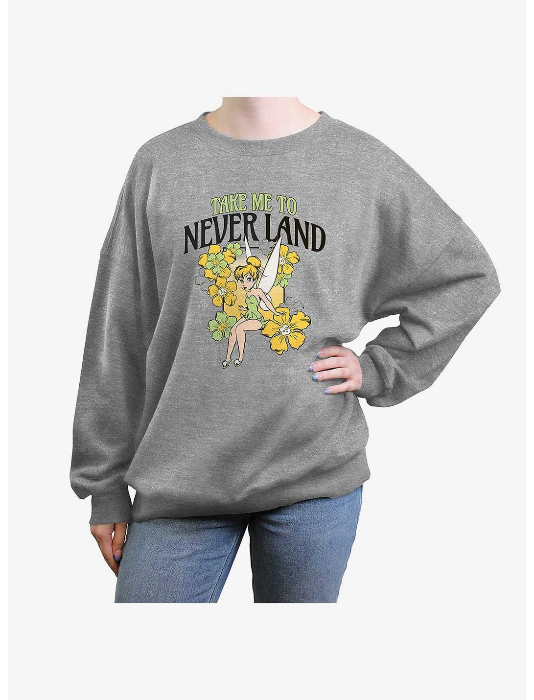 Disney Tinkerbell To Neverland Womens Oversized Sweatshirt, HEATHER GR, hi-res