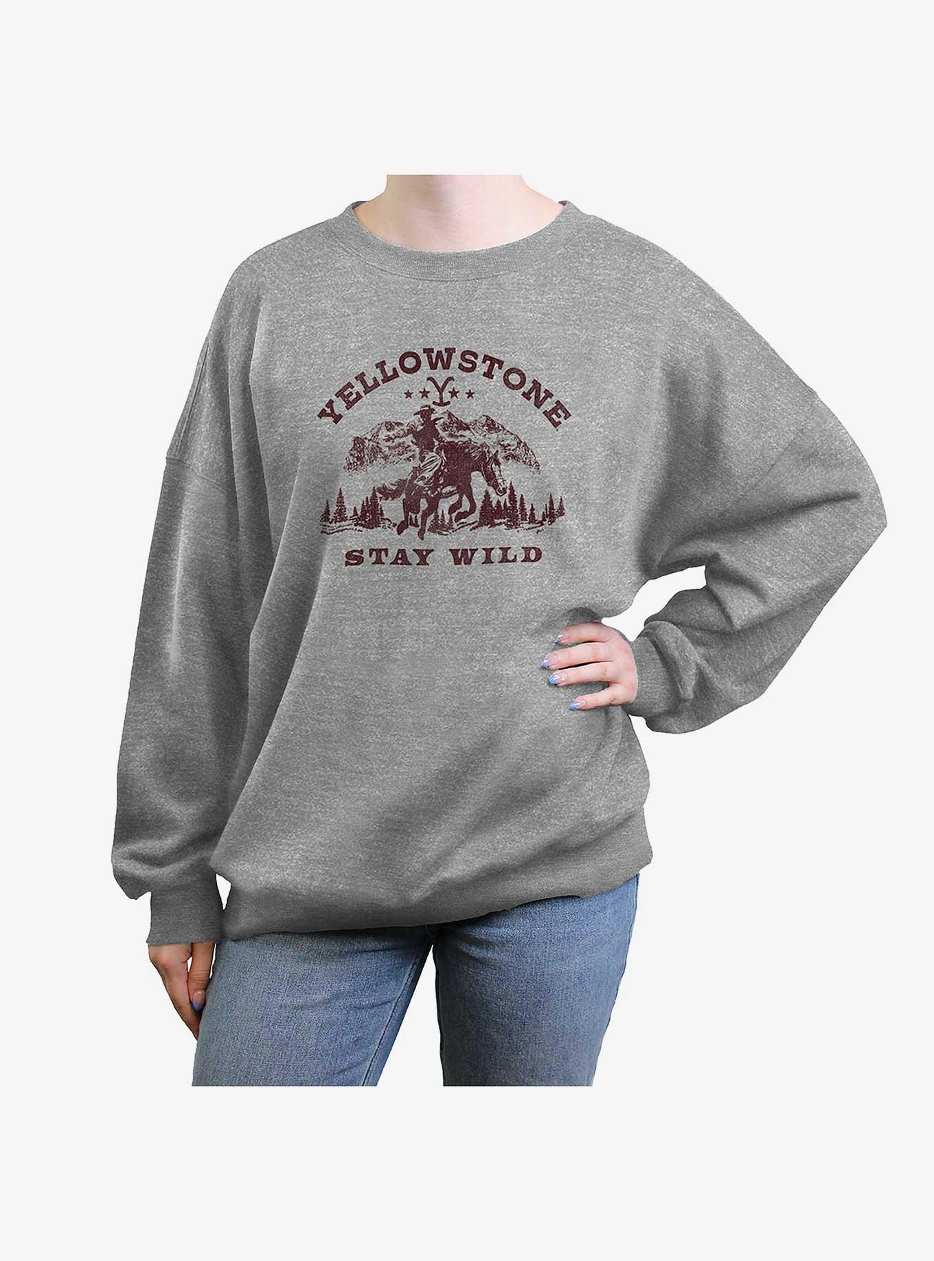 Yellowstone Stay Wild Womens Oversized Sweatshirt, HEATHER GR, hi-res