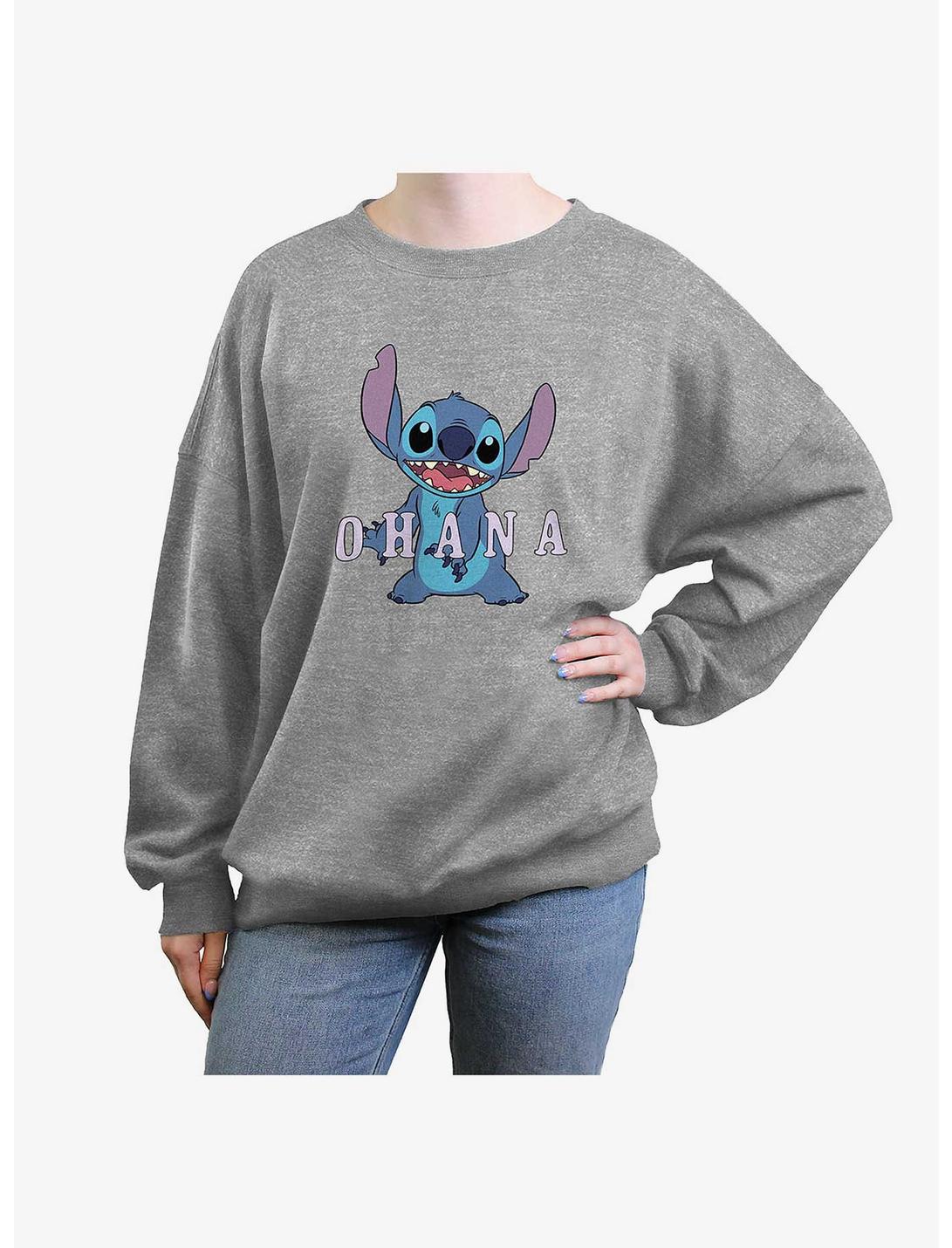 Disney Lilo & Stitch Ohana Womens Oversized Sweatshirt, HEATHER GR, hi-res