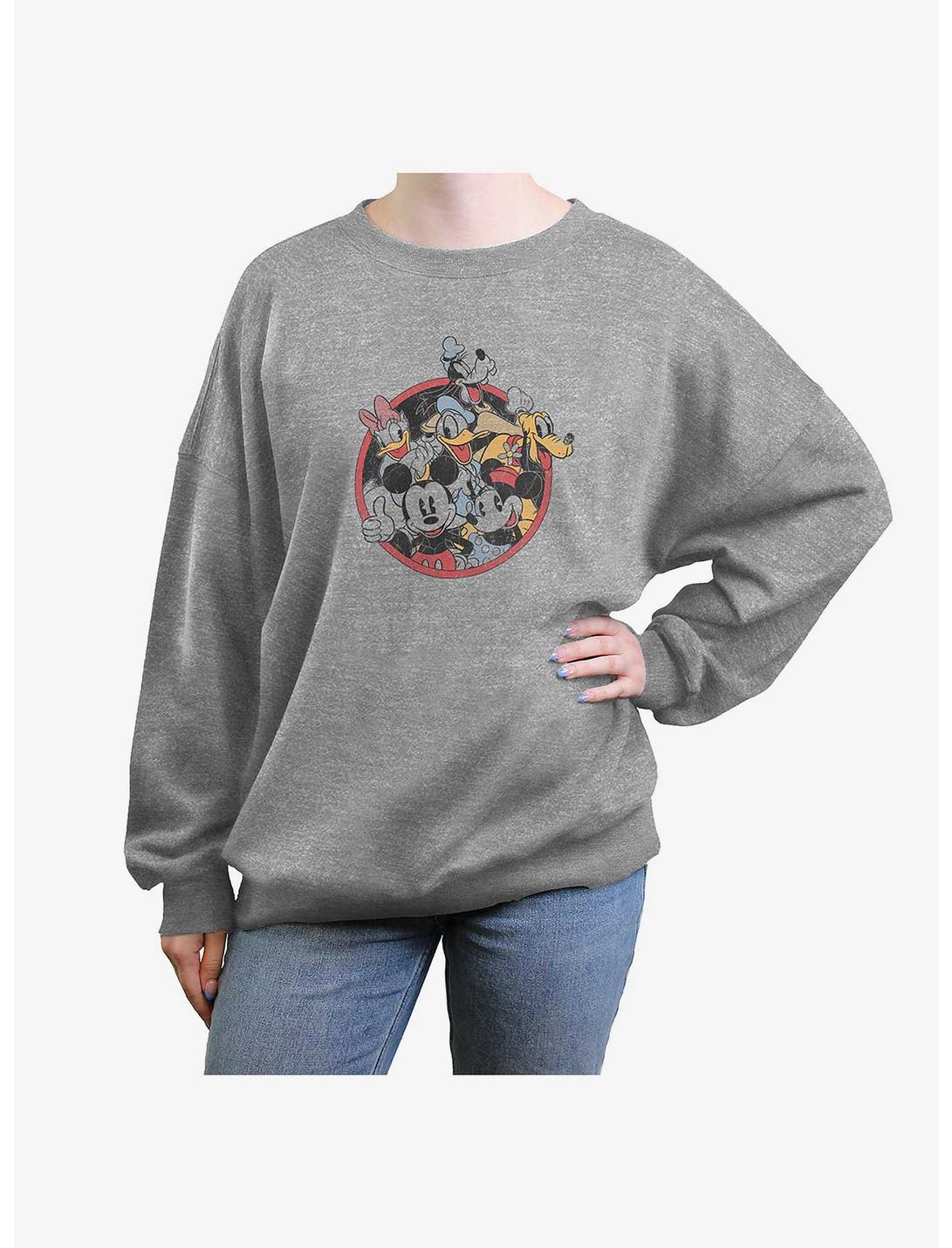 Disney Mickey Mouse Retro Group Womens Oversized Sweatshirt, HEATHER GR, hi-res