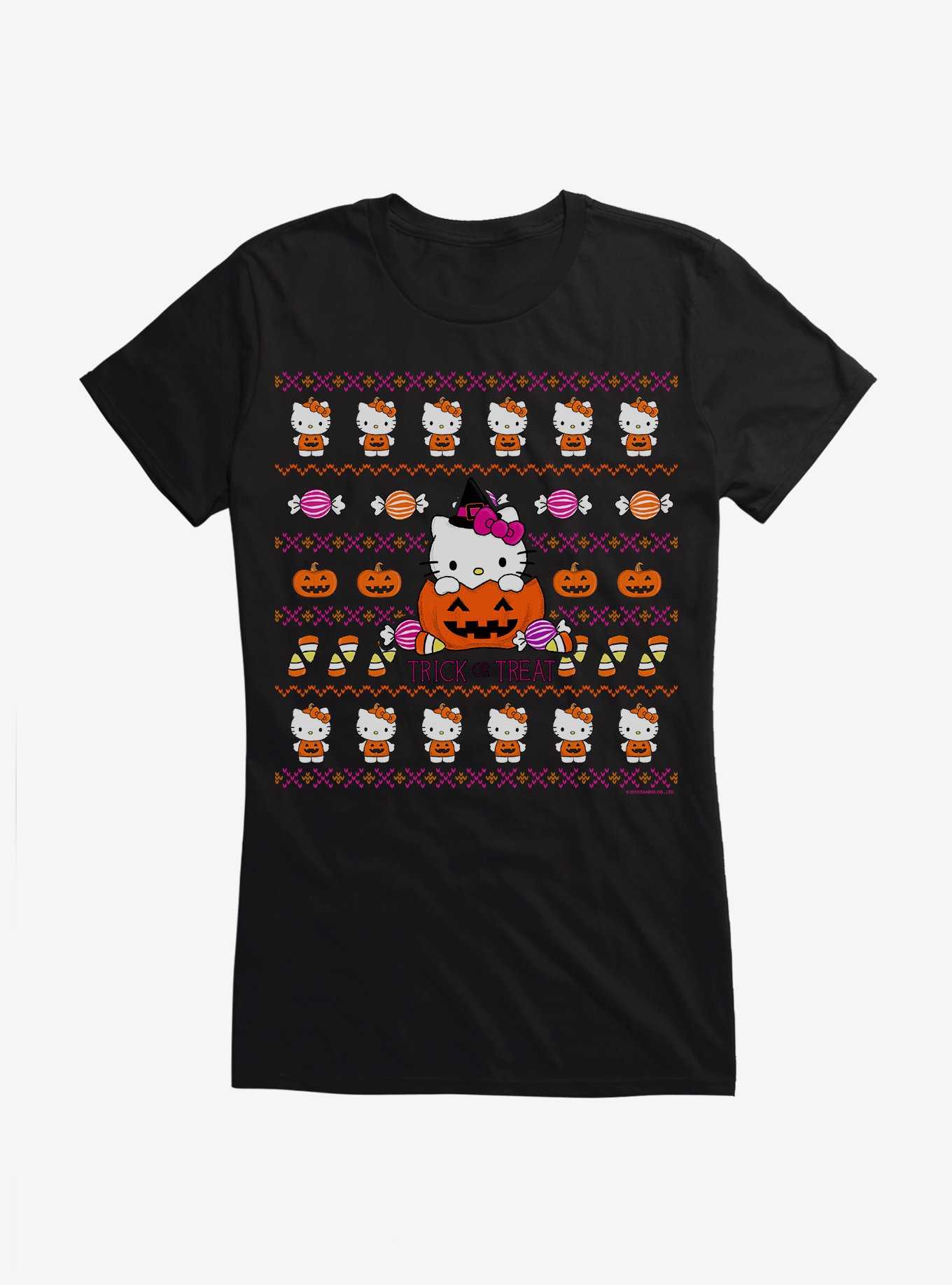 Hello Kitty Trick Or Treat Ugly Sweater Pattern Girls T-Shirt, , hi-res