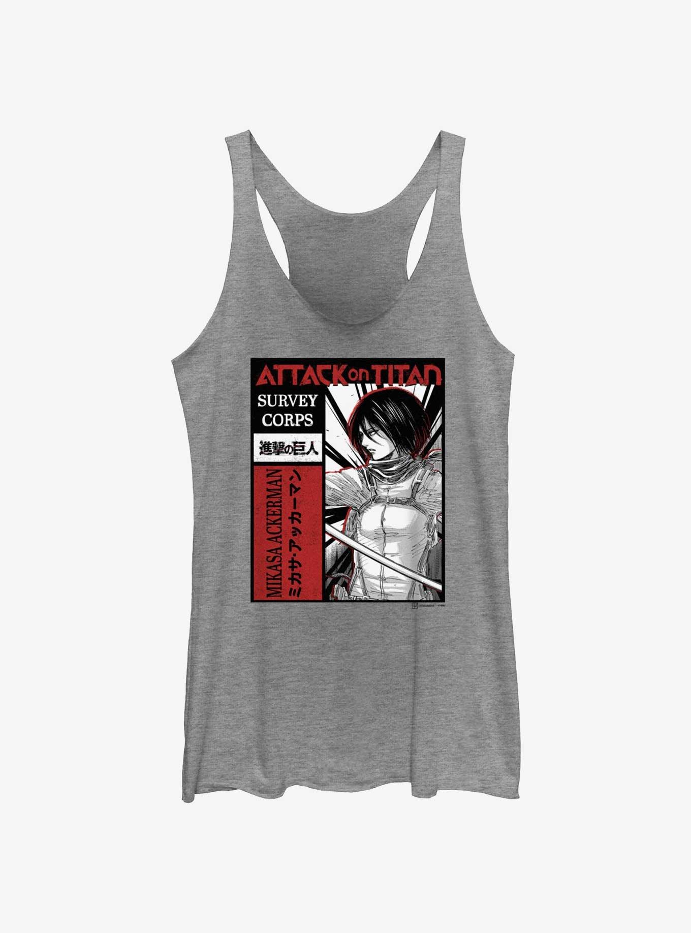 Attack On Titan Survey Corps Mikasa GIrls Raw Edge Tank, GRAY HTR, hi-res