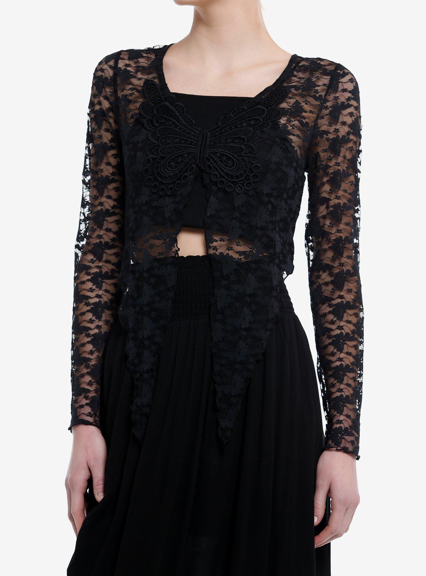 Cosmic Aura Butterfly Mesh Front Slit Girls Long-Sleeve Top, , hi-res