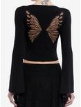 Cosmic Aura Butterfly Girls Crop Bell Sleeve Top, BLACK, hi-res