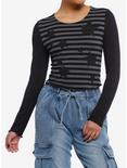 Social Collision® Black & Grey Stripe Star Girls Crop Long-Sleeve Top, GREY, hi-res