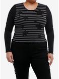 Social Collision® Black & Grey Stripe Star Girls Crop Long-Sleeve Top Plus Size, GREY, hi-res