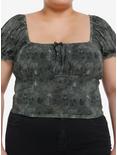 Thorn & Fable Olive Green Fairy Mesh Girls Crop Top Plus Size, BLACK, hi-res