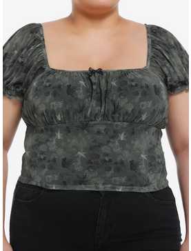 Thorn & Fable Olive Green Fairy Mesh Girls Crop Top Plus Size, , hi-res