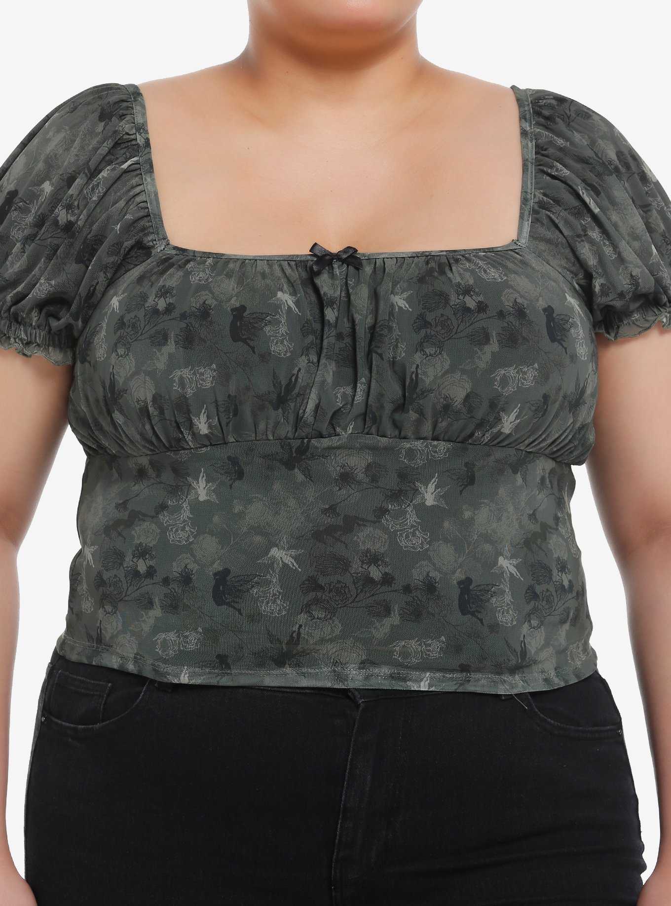 Thorn & Fable Olive Green Fairy Mesh Girls Crop Top Plus Size, , hi-res