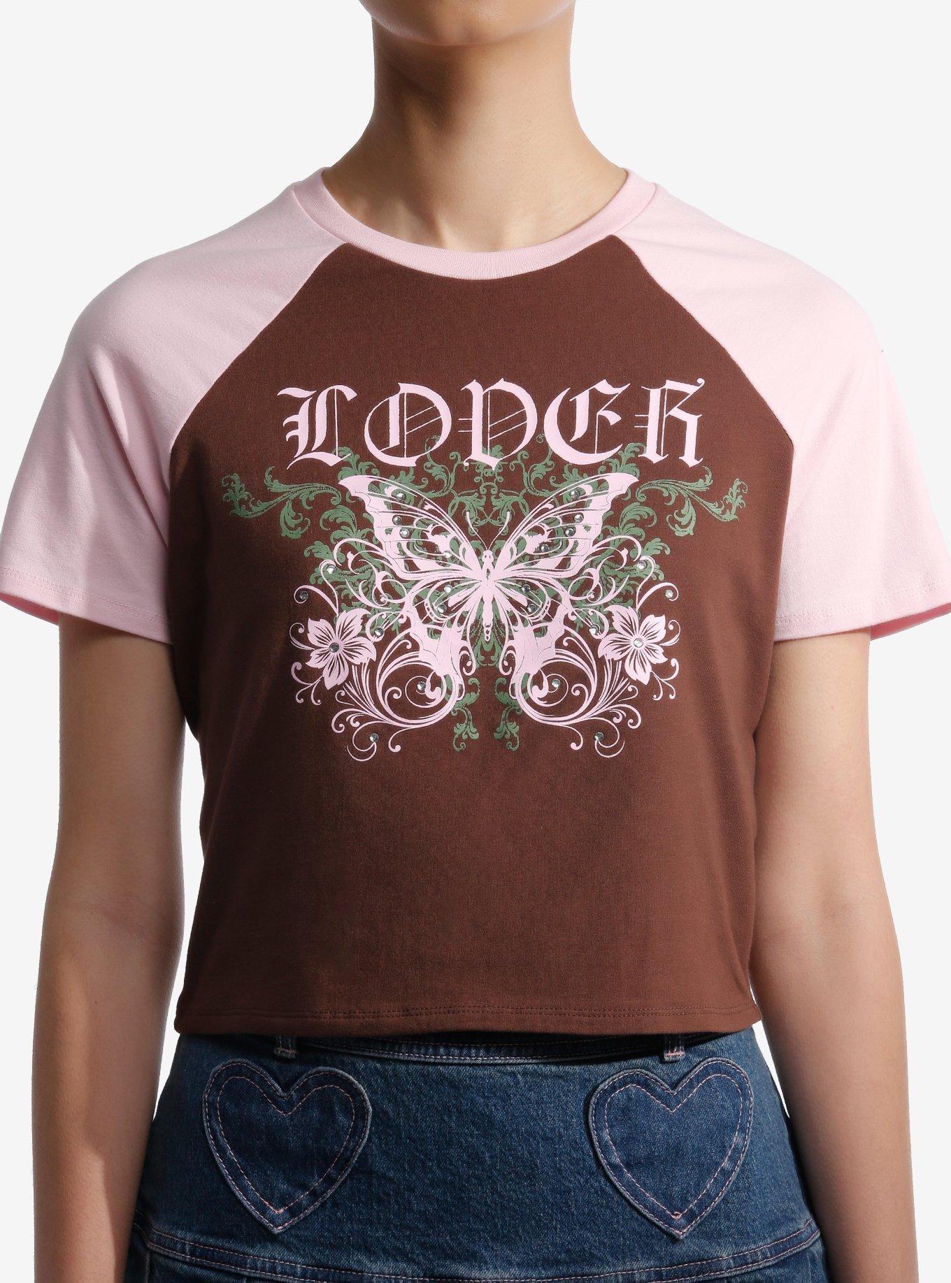 Sweet Society® Lover Butterfly Girls Raglan Crop T-Shirt, , hi-res