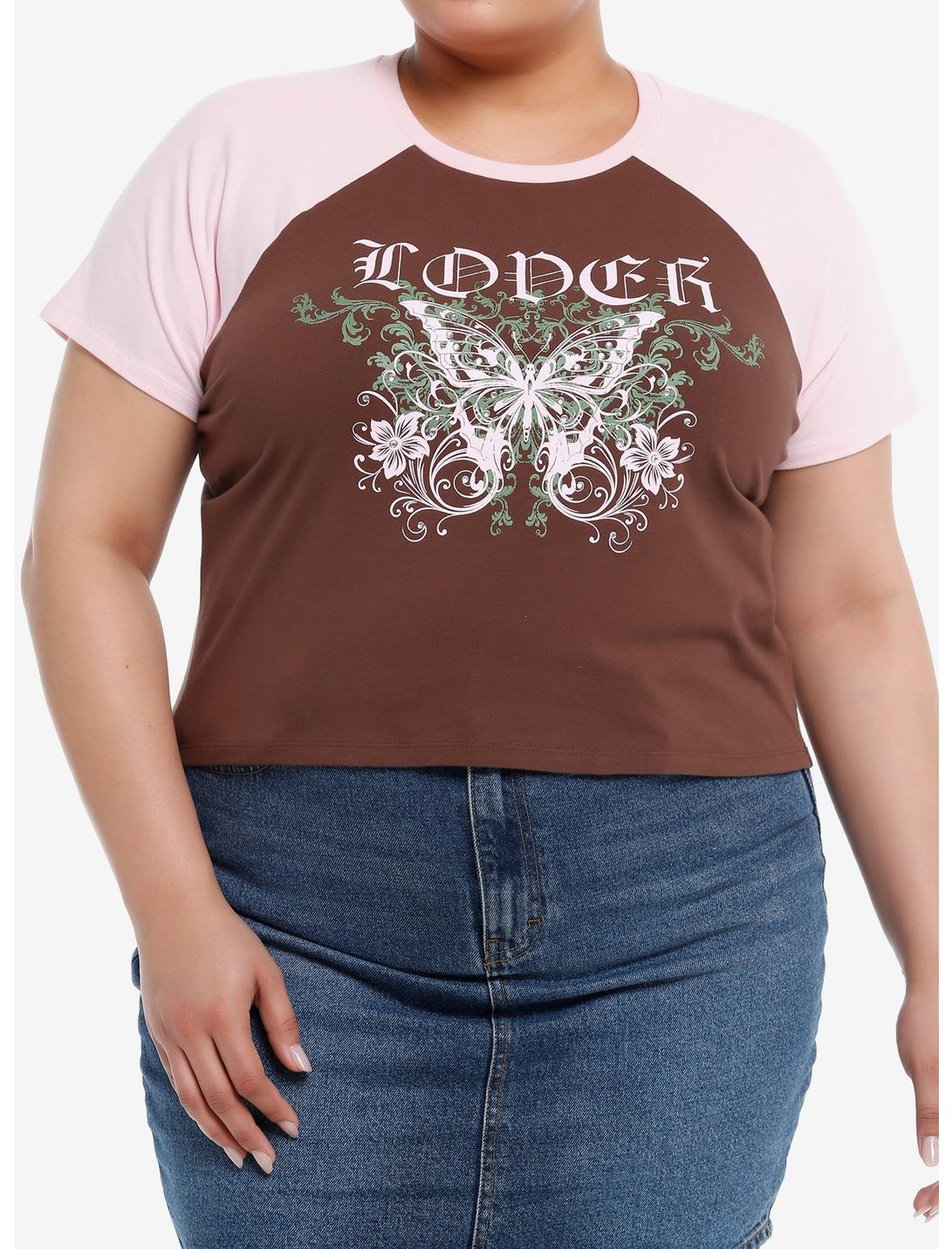 Sweet Society® Lover Butterfly Girls Raglan Crop T-Shirt Plus Size, PINK, hi-res