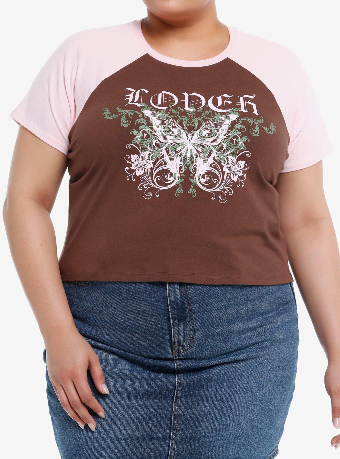 Sweet Society® Lover Butterfly Girls Raglan Crop T-Shirt Plus Size, PINK, hi-res