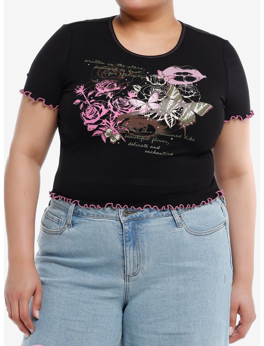 Sweet Society® Butterfly Grunge Girls Crop Top Plus Size, PINK, hi-res