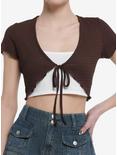 Thorn & Fable Brown Textured Girls Crop Shrug, BROWN, hi-res