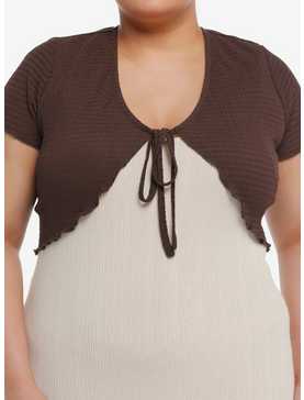 Thorn & Fable Brown Textured Girls Crop Shrug Plus Size, , hi-res