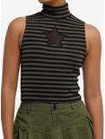 Social Collision® Black & Green Stripe Star Girls Turtleneck Tank Top, BLACK, hi-res