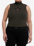 Social Collision® Black & Green Stripe Star Girls Turtleneck Tank Top Plus Size, BLACK, hi-res