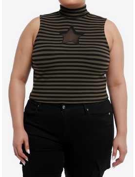 Social Collision® Black & Green Stripe Star Girls Turtleneck Tank Top Plus Size, , hi-res