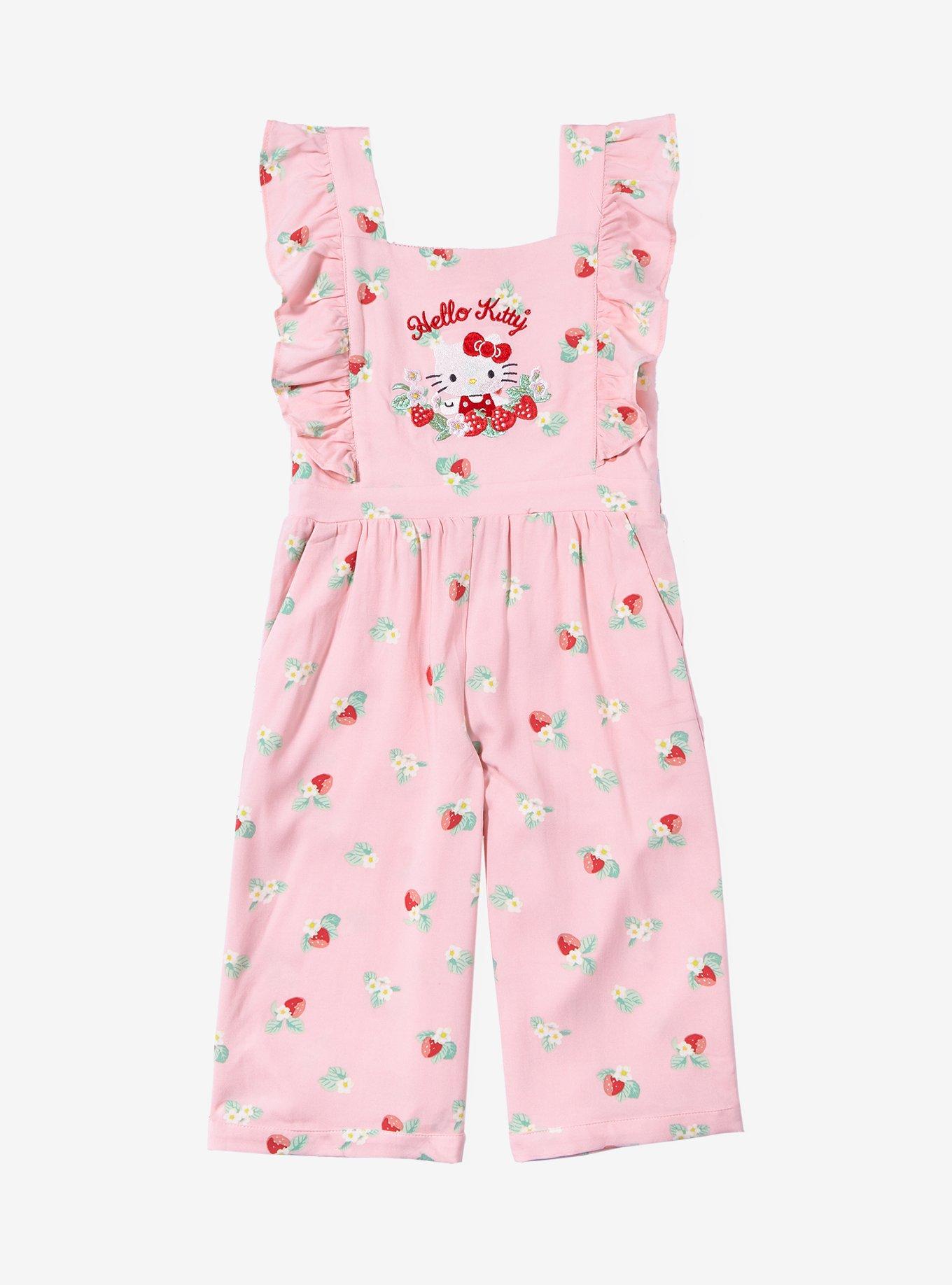 Sanrio Hello Kitty Floral Allover Print Ruffle Toddler Romper — BoxLunch Exclusive, PINK, hi-res