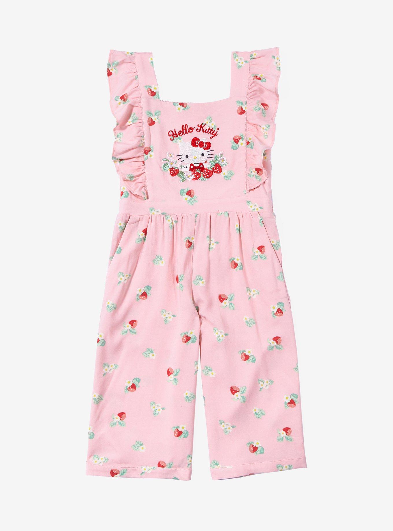 Sanrio Hello Kitty Floral Allover Print Ruffle Toddler Romper &mdash; BoxLunch Exclusive, PINK, hi-res