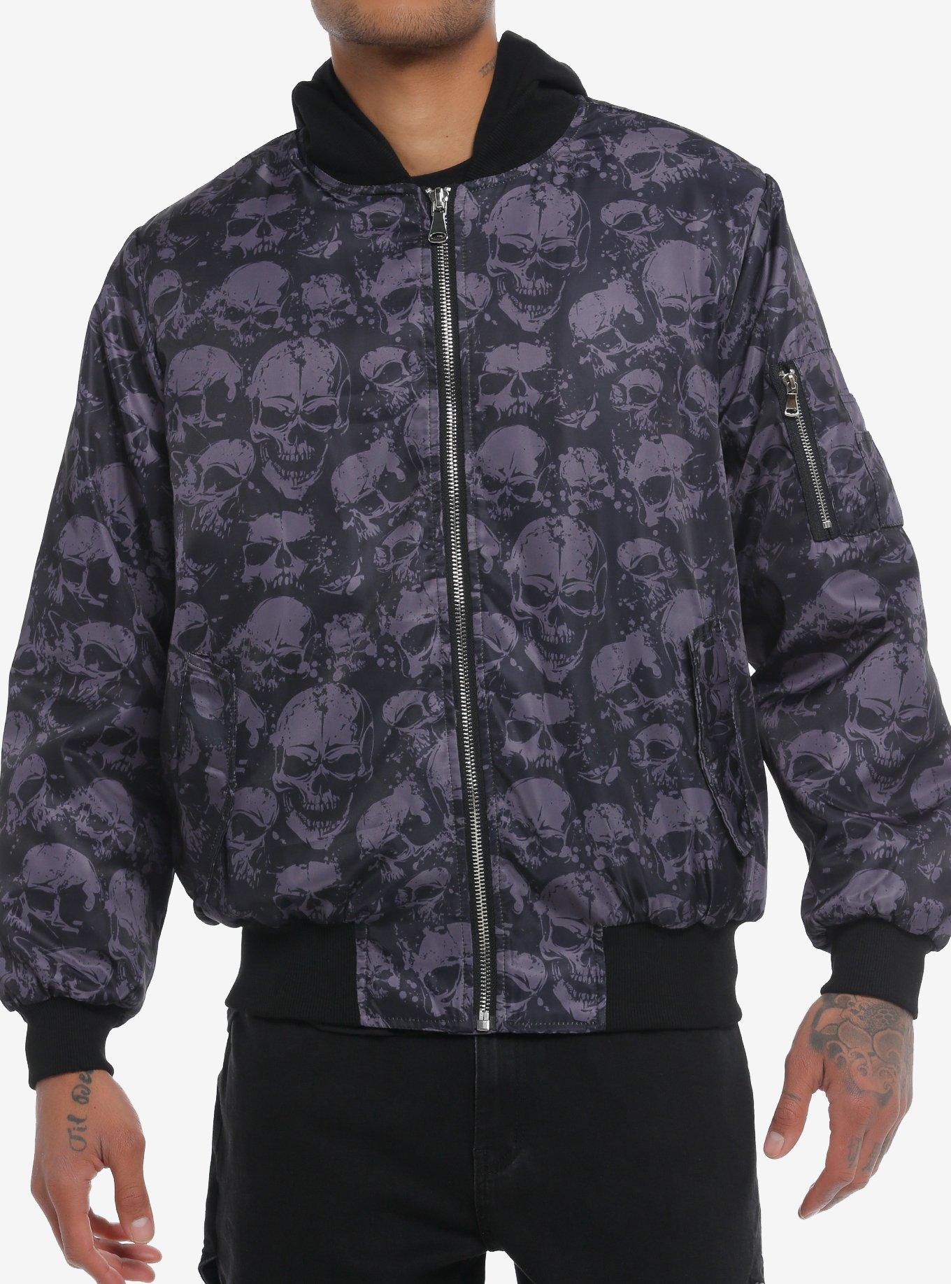 Skulls Allover Hooded Bomber Jacket