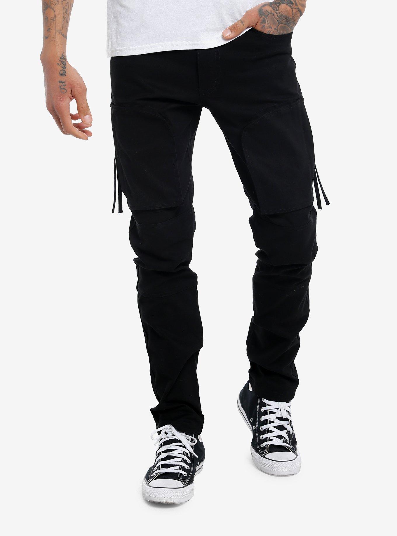 Black Twill Tassel Cargo Pants, BLACK, hi-res