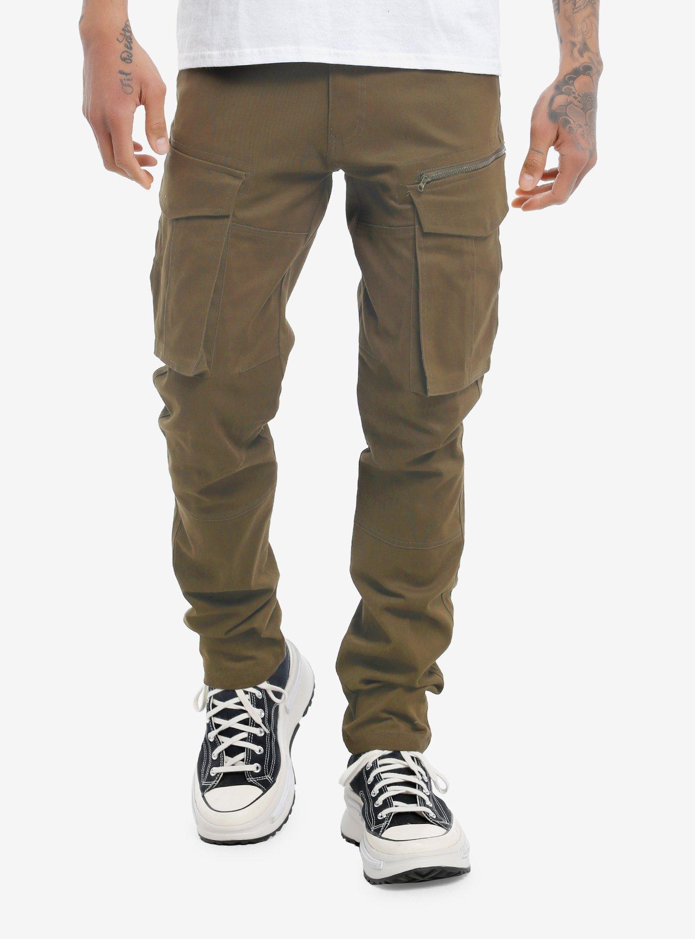 Olive Zipper Cargo Pants, OLIVE, hi-res