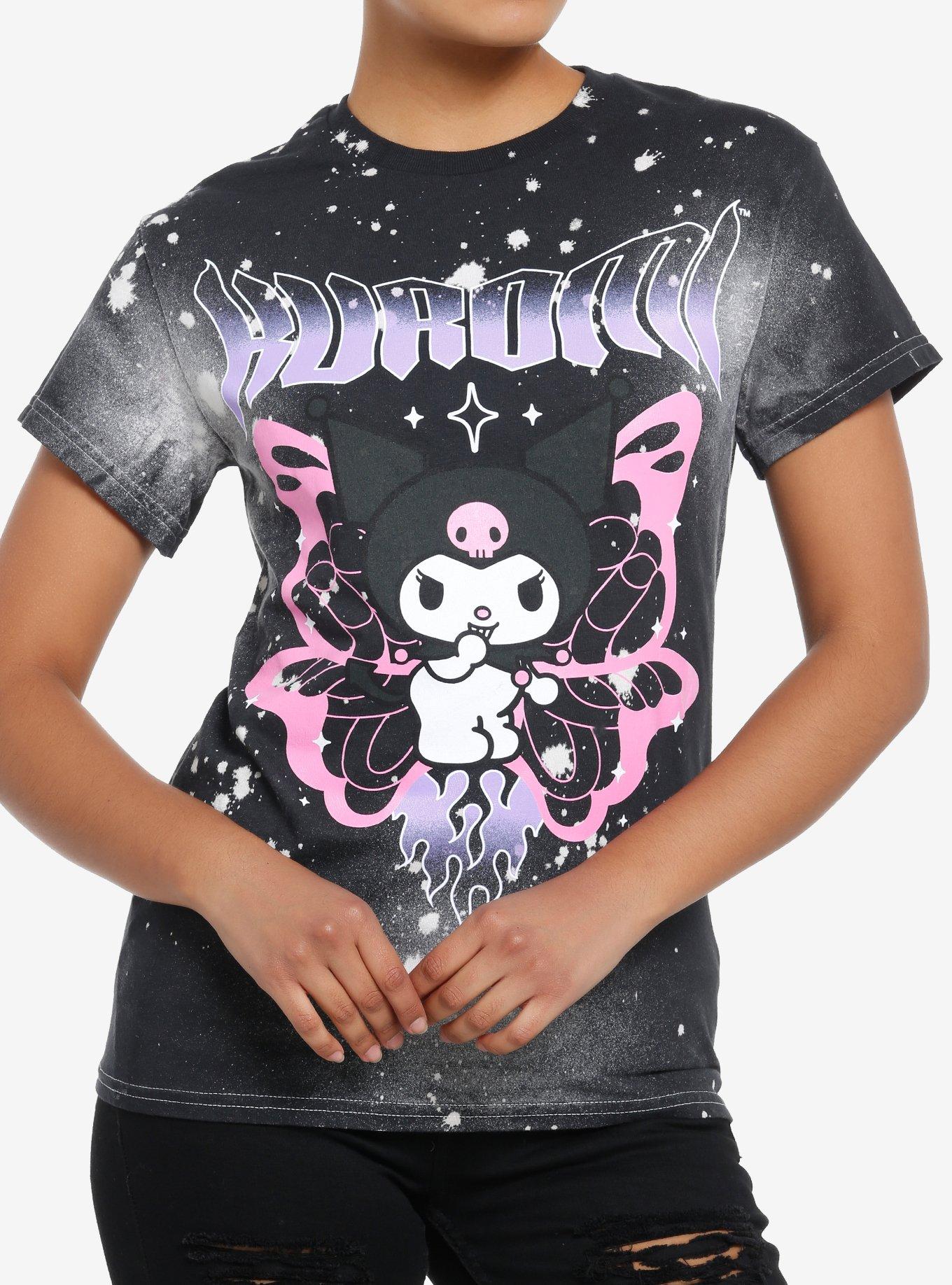 Kuromi Butterfly Flame Tie Dye Boyfriend Fit Girls T Shirt Hot Topic 9150