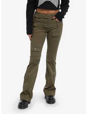 Social Collision Army Green Double Belt Cargo Pants, , hi-res