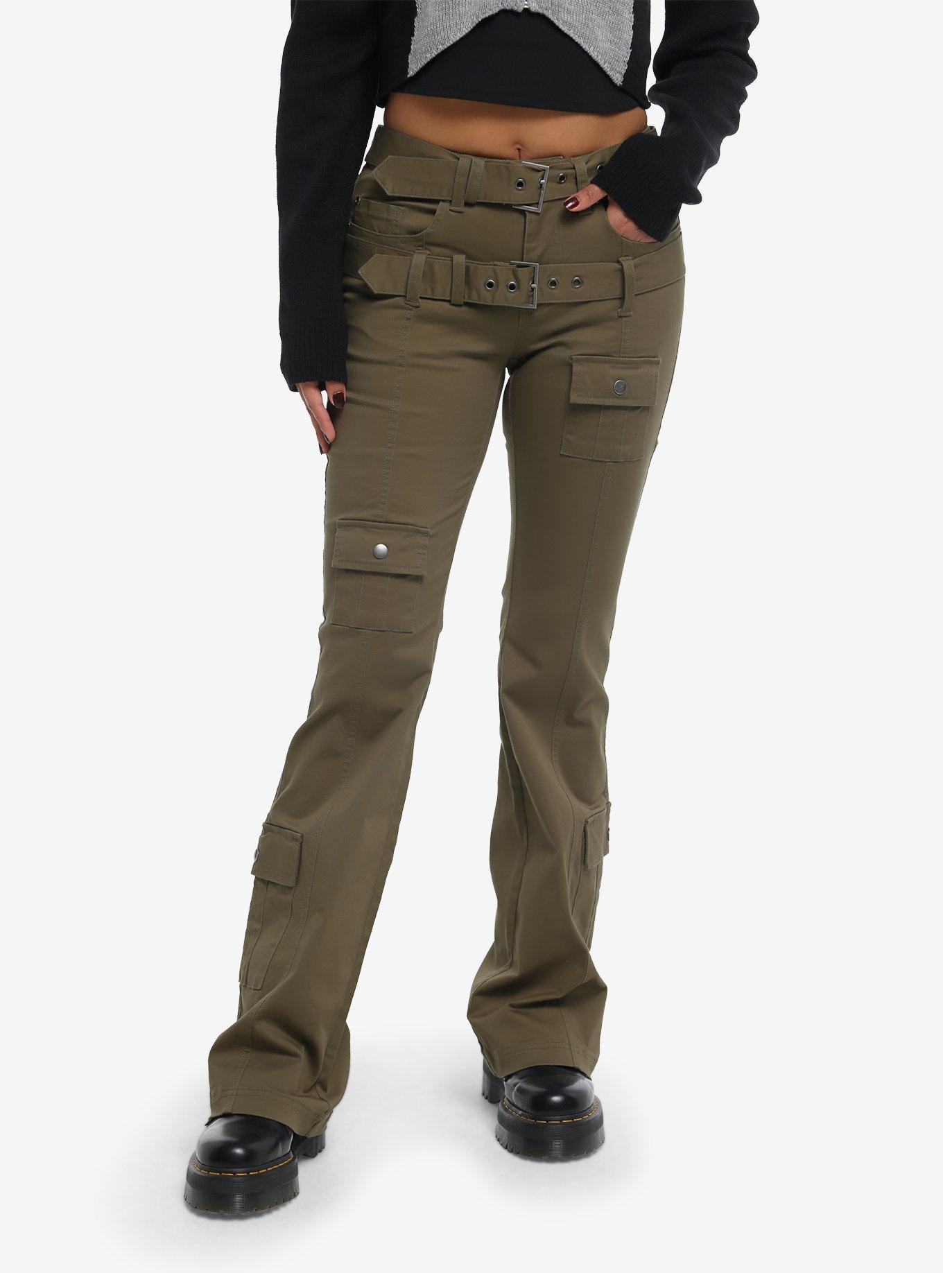 Army Green Double Belt Cargo Pants, GREEN, hi-res