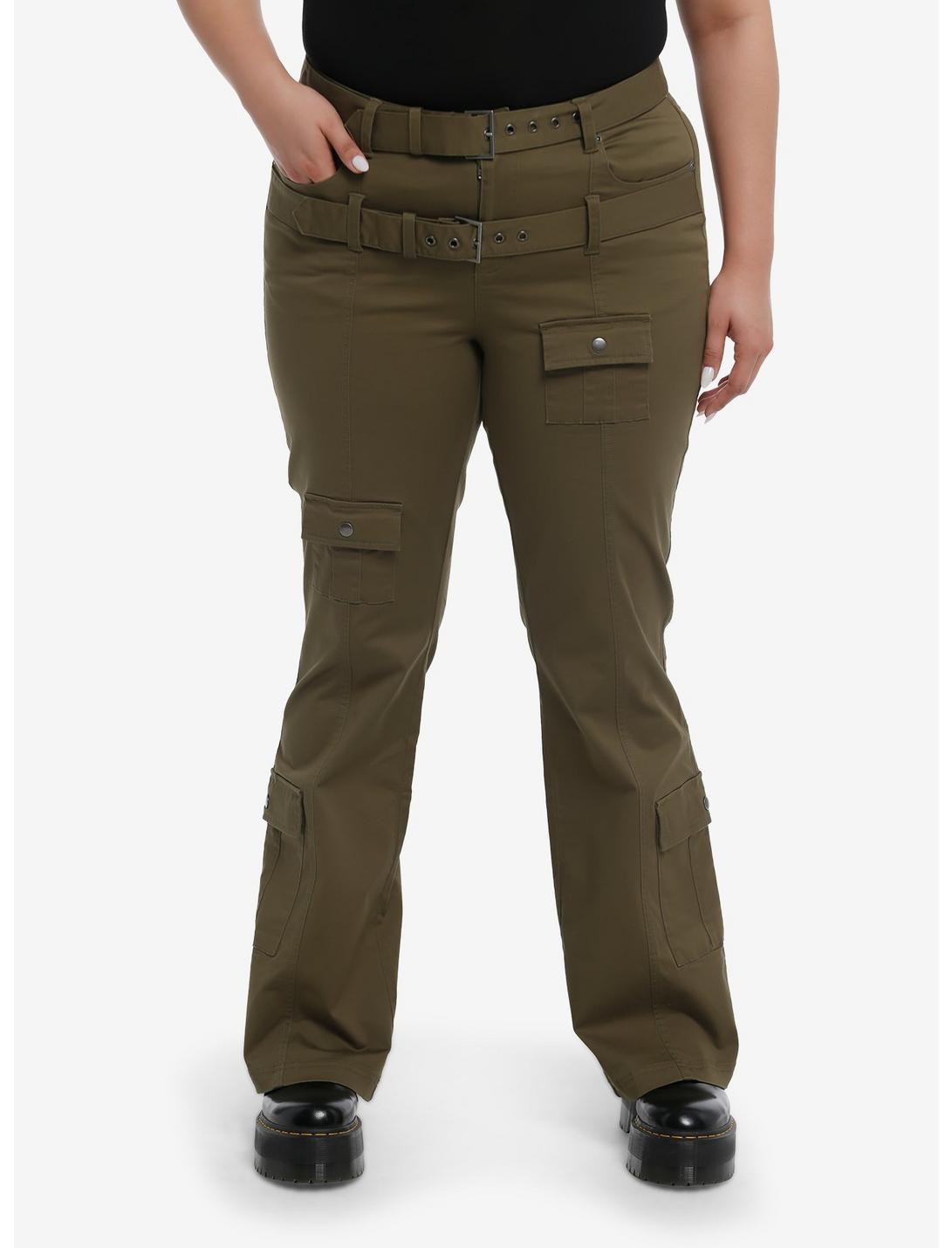 Social Collision® Army Green Double Belt Carpenter Pants Plus Size, GREEN, hi-res