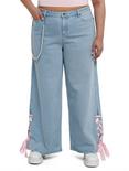 Sweet Society Pink Ribbon Heart Wide Leg Jeans Plus Size, PINK, hi-res