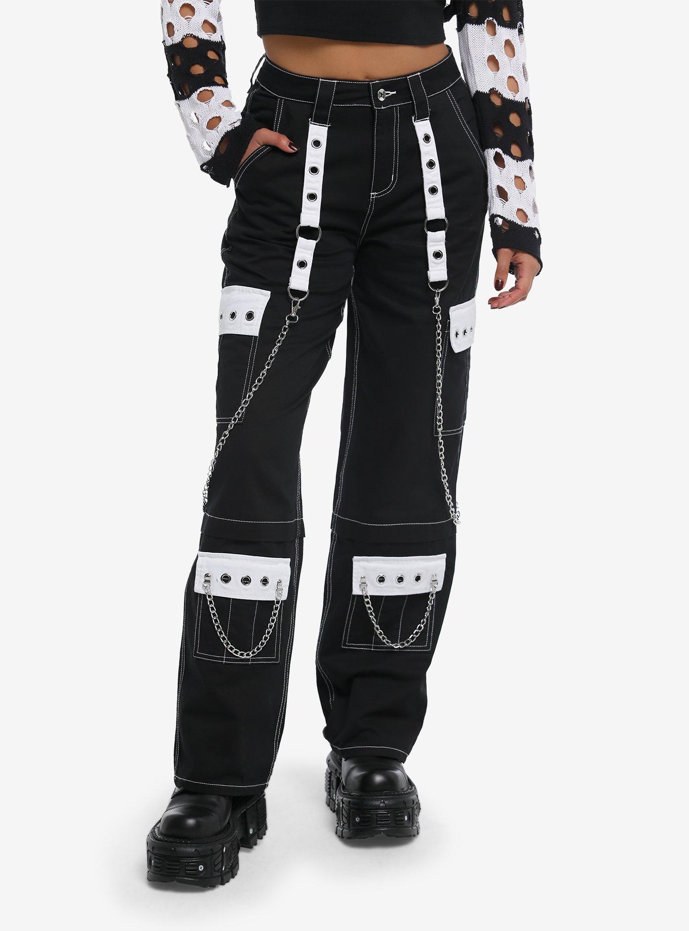 Black & White Grommet Chain Carpenter Pants