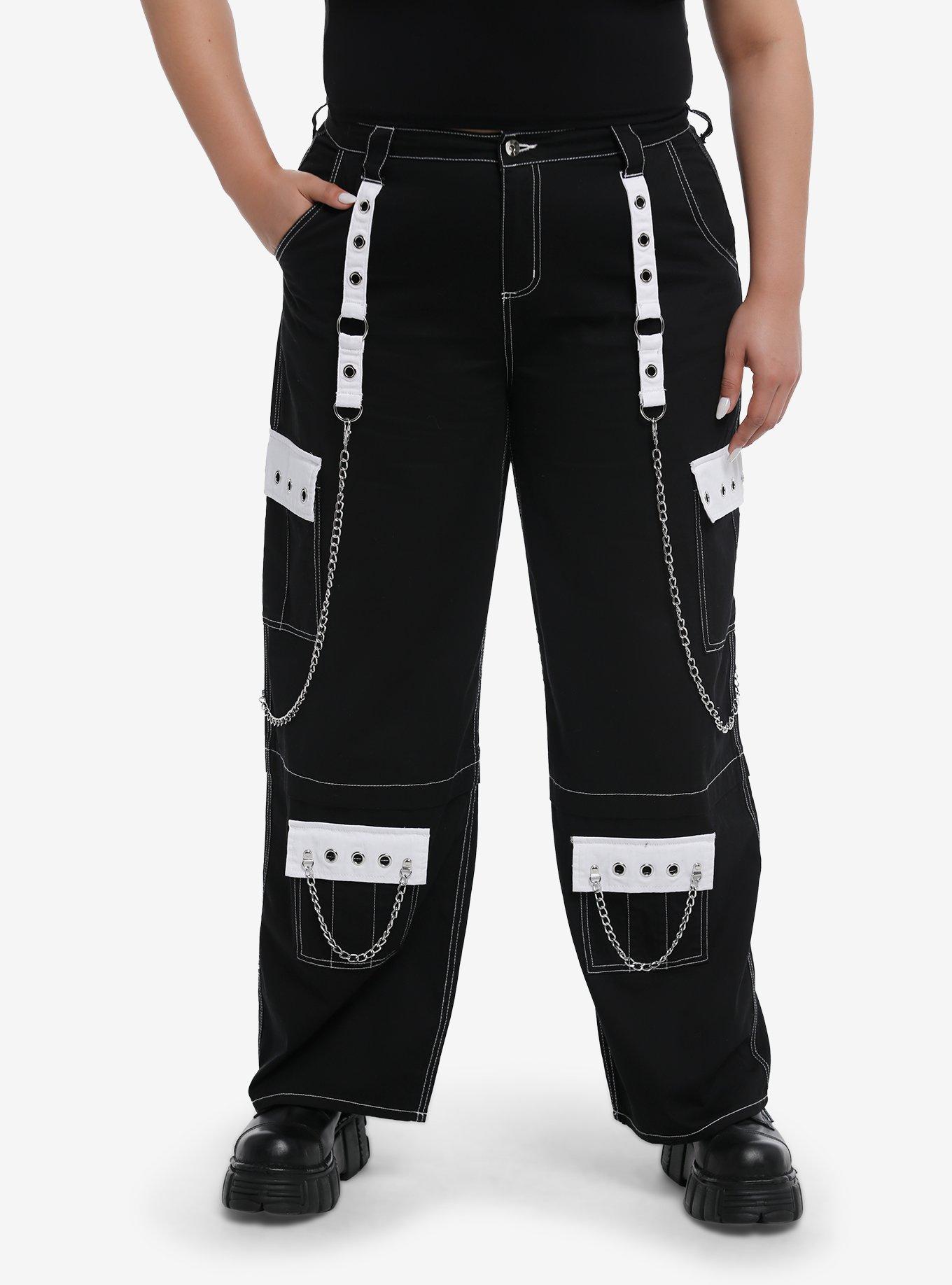 Black & White Grommet Chain Carpenter Pants Plus Size