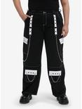 Black & White Grommet Chain Carpenter Pants Plus Size, , hi-res
