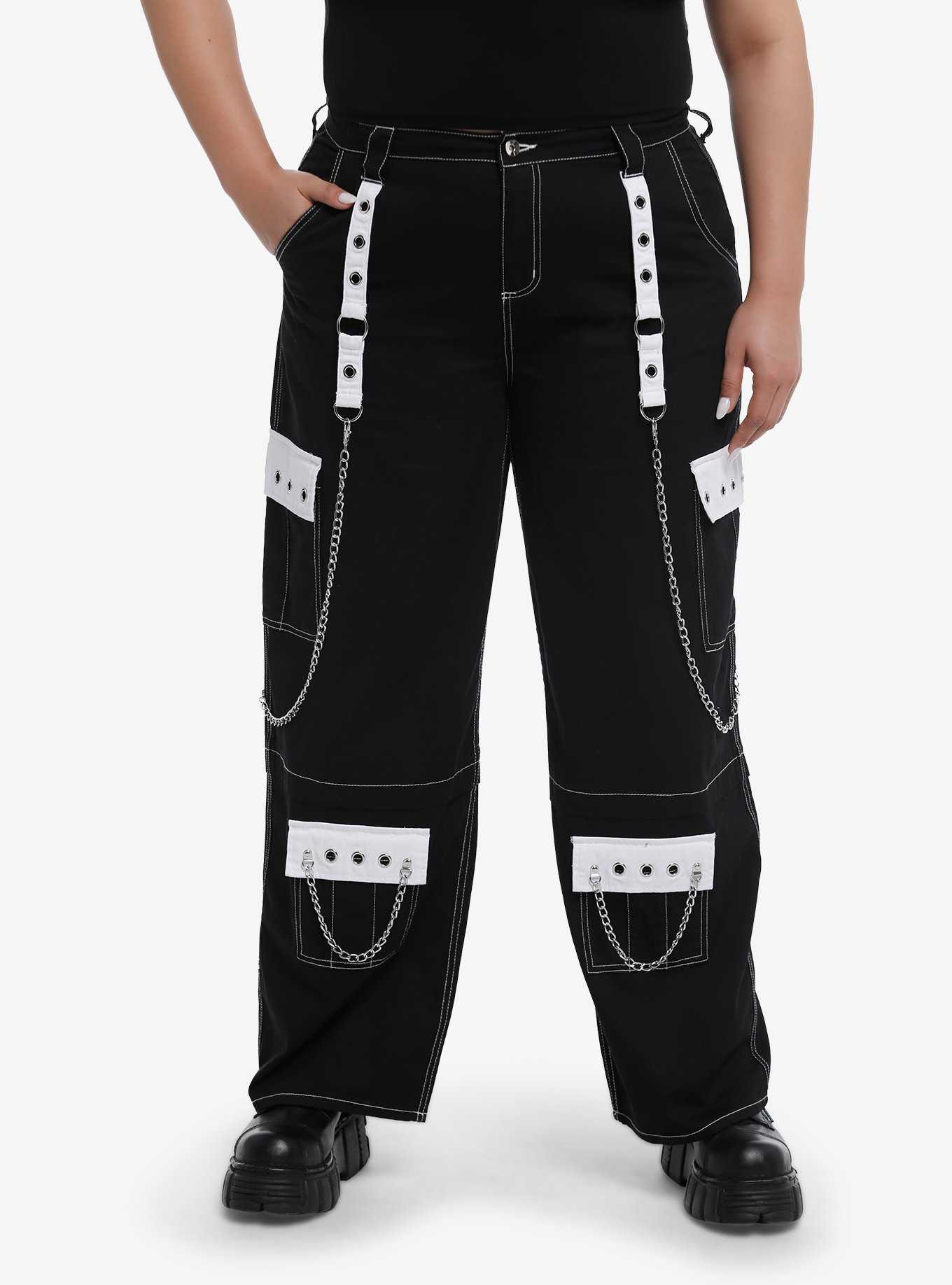 Black & Pink Contrast Stitch Carpenter Pants Plus Size