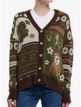Thorn & Fable Forest Capybara Frog Girls Cardigan, , hi-res
