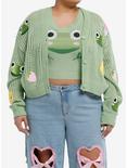 Thorn & Fable Frog Mushroom Flower Girls Crop Tank Top & Cardigan Set Plus Size, GREEN, hi-res