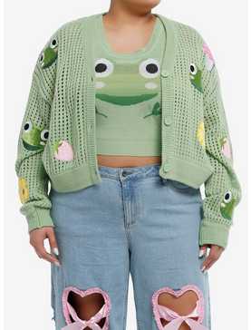 Thorn & Fable Frog Mushroom Flower Girls Crop Tank Top & Cardigan Set Plus Size, , hi-res