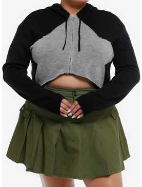 Social Collision Black & Grey Star Girls Crop Hoodie Plus Size, , hi-res