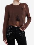Social Collision® Brown Distressed Girls Crop Sweater, BROWN, hi-res